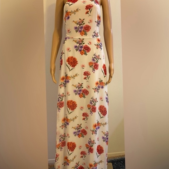 Forever 21 Dresses & Skirts - Women Forever 31 White w/ Pink & Green Flower Pattern Sleeveless Long Dress